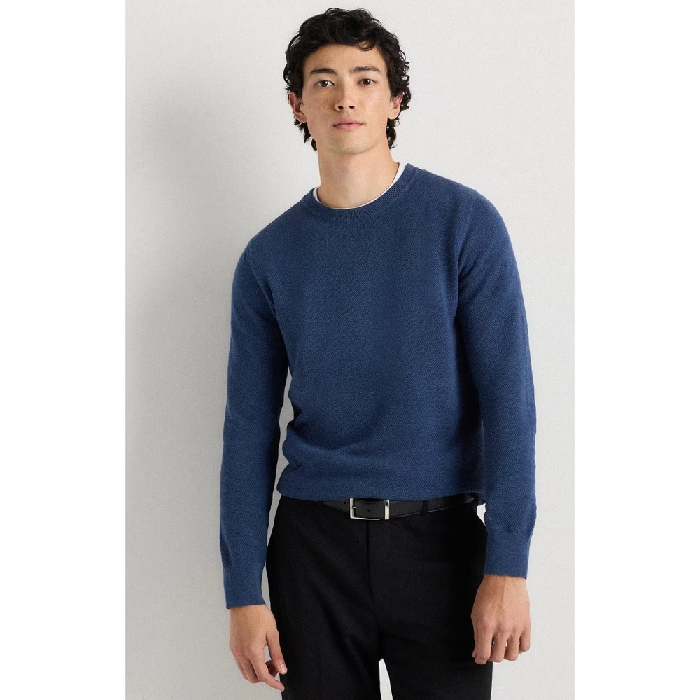 Quince Men's 100% Organic Cotton Pique Crewneck Sweater In Heather Navy Size Med